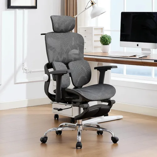 Vista 2 de Ergonomic Mesh Office Chair with 2-Zone Lumbar Support and Footrest,Black Negro