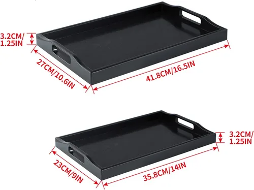 Vista 3 de MDLUU Juego de 2 bandejas de plástico para servir, bandeja otomana con asas recortadas, bandeja rectangular para mayordomo para desayuno en la cama