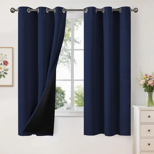 Vista 59 de YoungsTex - Cortinas 100% opacas para dormitorio, con aislamiento térmico y ojales, cortinas oscuras negras con capa pesada para ventana de sala