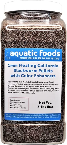 Vista 5 de Pellets flotantes de gusano negro de 0.039 in con potenciadores de color y vitaminas. Ideal para todos los peces tropicales, peces marinos