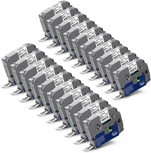 Vista 8 de Paquete de 10 cintas para etiquetadoras TZe-231 compatibles con Brother TZe de 0.472 in, 0.47 pulgadas, laminado blanco Tz-231, trabajo con etiqueta