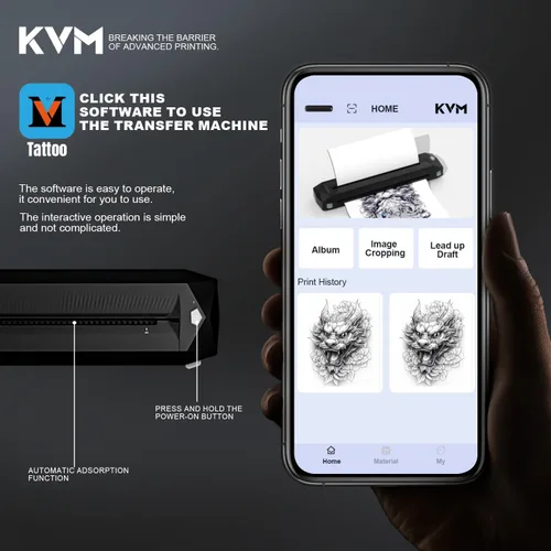 Vista 3 de KVM Impresora térmica de plantilla de tatuaje inalámbrico+papel de transferencia de tatuaje KVM A4 papel de plantilla de tatuaje