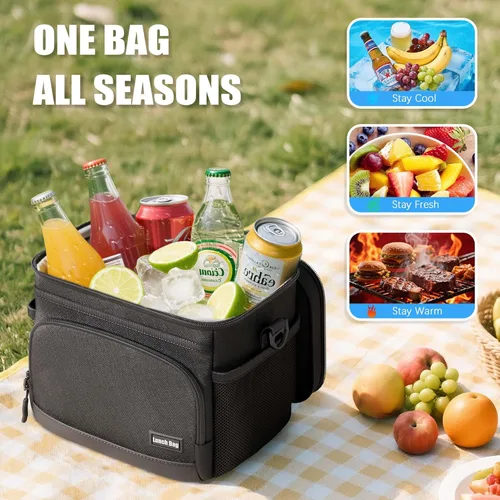 Vista 3 de Lonchera térmica para mujeres y hombres, bolsa térmica suave para el trabajo, oficina, viajes, picnic, color negro, 9L