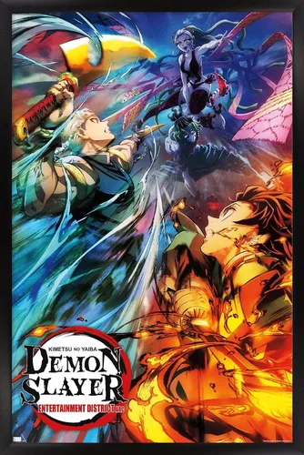 Vista 9 de Trends International Demon Slayer - Póster de pared Key Visual 2, 22.375 x 34 pulgadas, versión enmarcada de madera de granero Versión enmarcada