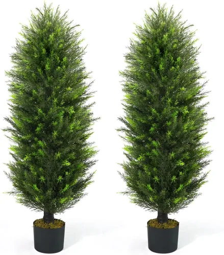 Vista 10 de Fencer Wire Juego de 2 árboles de cedro artificial de 3 pies y 36 pulgadas, plantas artificiales naturales para macetas exteriores, resistente a