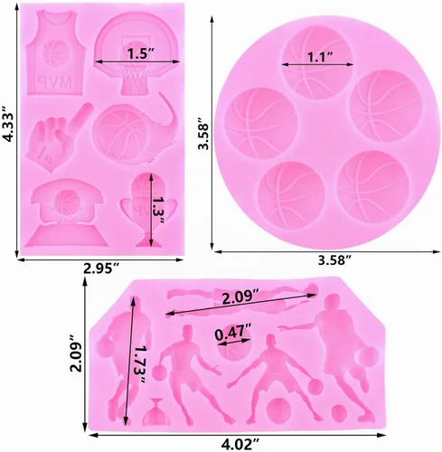 Vista 3 de Mujiang Moldes de silicona para baloncesto Deportes Tema Fondant Moldes Set Estilo a