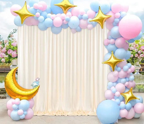 Vista 6 de Cortina de fondo marfil de 10 x 10 pies para fiestas, bodas, tela de poliéster, cortinas para fotos, decoración de fondo para baby shower