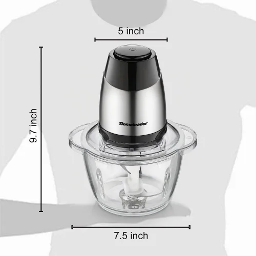 Vista 9 de Picadora eléctrica de alimentos, procesador de alimentos de 5 tazas de Homeleader, molinillo de cuenco de vidrio de 1.2L para carne, verduras