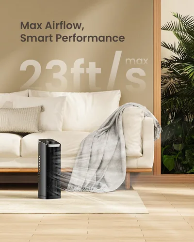Vista 3 de PNTCK Ventilador para dormitorio, ventilador de torre de 13 pulgadas con 3 velocidades máximas de 23 pies/s, ventilador de escritorio oscilante
