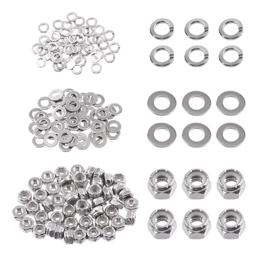 Vista 16 de Swpeet 45 piezas de tuercas de bloqueo hexagonales de acero inoxidable SAE 304 de 1/2"-13, arandelas planas de 1/2", kit surtido de arandelas