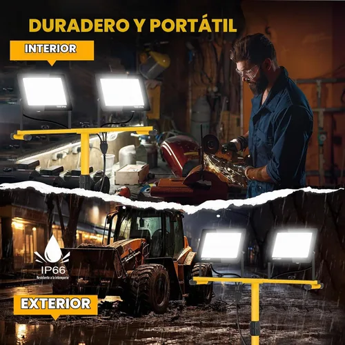Vista 2 de Luces de trabajo con soporte, 21000 lúmenes, 2 cabezales ajustables, luces de trabajo LED, con soporte de trípode ajustable y plegable, lámpara