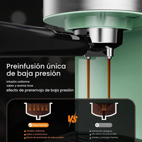 Vista 4 de Electactic Máquina de café espresso de 20 bares, cafetera profesional de acero inoxidable con pantalla LCD, tanque de agua extraíble de 45 onzas