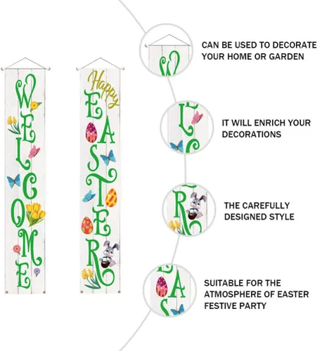 Vista 6 de Letrero de fiesta de Pascua para decoración de Pascua, cartel de bienvenida para puerta delantera, para colgar en interiores y exteriores