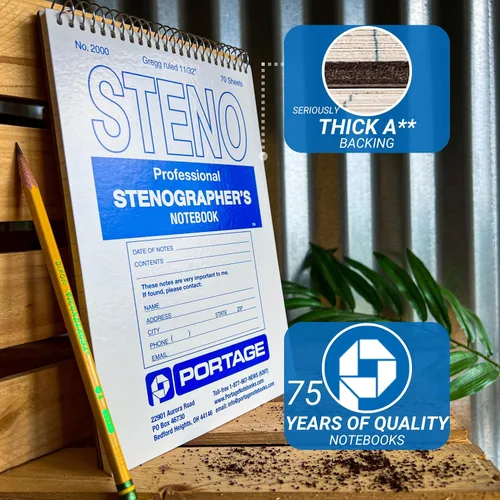 Vista 3 de Portage Steno Cuaderno 6 x 9 pulgadas con respaldo ultra grueso, perfecto para escribir donde necesites, 70 hojas de calidad, papel a rayas Gregg