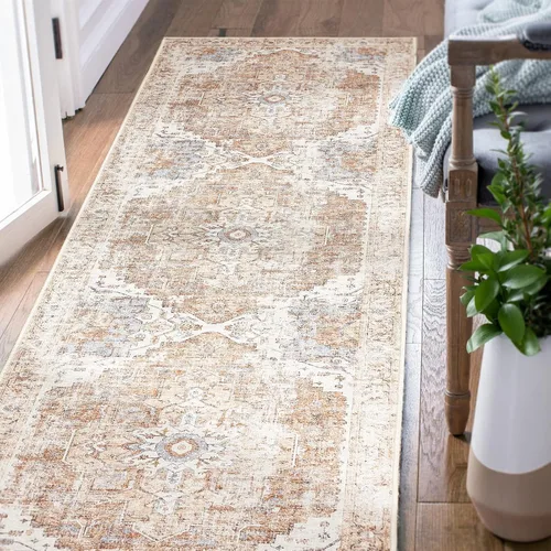 Vista 13 de jinchan Alfombra de Área 2x3 pies Alfombra Vintage de Entrada Lavable Bohemia Tapete Interior para Puerta Medallón Floral Tapete Pequeño para Puerta