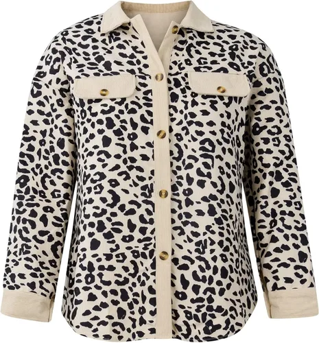 Vista 3 de Ropa de Invierno para mujer, chaqueta de botones de grano de leopardo, chaqueta casual suelta de forro polar, abrigo