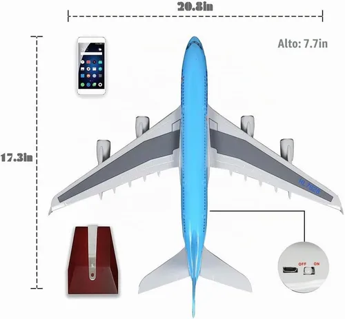 Vista 7 de 24-Hours 18" 1:160 modelo de avión Corea Airbus 380 modelo avión con luz LED (toque o control de sonido) para decoración o regalo