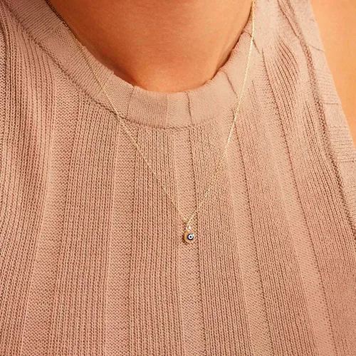 Vista 3 de Collar contra el mal de ojo para mujer, chapado en oro de 14 quilates, delicado collar de mal de ojo, collar con dije de ojo de diamante azul