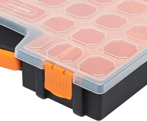 Vista 4 de Amazon Basics Organizador de 19 compartimentos extraíbles, negro, naranja, 16.5 x 13.2 x 2.4 pulgadas