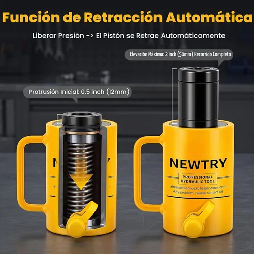 Vista 6 de NEWTRY Gato hidráulico hueco de 20 toneladas con cilindro de 2’’ de carrera Porta Power Ram de elevación industrial con retracción automática