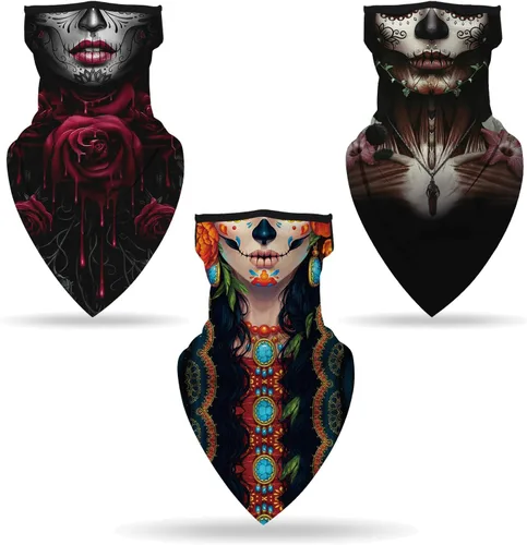 Vista 16 de YAYOUREL Polaina para el cuello, cubrebocas, bandanas para hombres y mujeres, de verano, UV, bufanda, cubrebocas, pasamontañas, diademas