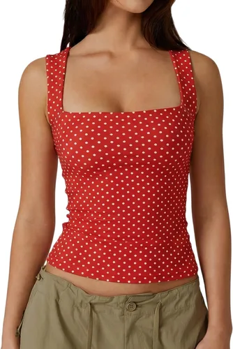 Vista 18 de QINSEN Camisetas básicas ajustadas de doble capa con cuello cuadrado para mujer Castaño