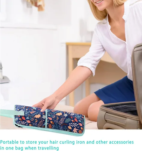 Vista 6 de WK IEASON 2 piezas de funda de plancha plana para el cabello, bolsa de lona, resistente al calor, rizador de silicona, para herramientas de cabello