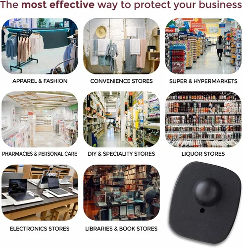 Vista 4 de Mini etiquetas de seguridad RF 8.2MHz con pin - 250 unidades - Seguridad de punto de control compatible para prevención de robos - para ropa