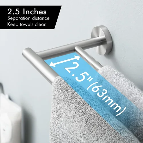 Vista 3 de KES Toallero doble de 23.6 pulgadas, soporte para toallas de baño, cocina, barra de toalla doble, resistente al óxido, montaje en pared, acero