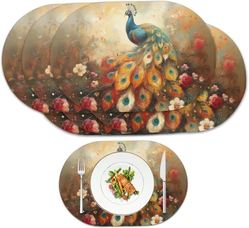 Vista 51 de Blue Flower Dining Table Mats Set of 2 Hummingbird Heat Resistant Placemats Washable and Wipeable Non Slip Place Mat, Waterproof Modern Dining Table
