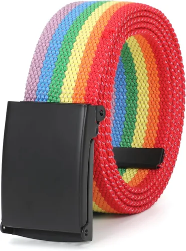 Vista 25 de WHIPPY Cinturón de tela con hebilla militar de color negro sólido, tapa abatible, totalmente ajustable, para hombre, con corte a medida