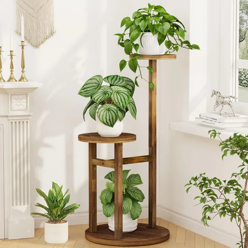 Vista 29 de LASZOLA Soporte Negro de Madera de 5 Niveles para Plantas de Interior para Macetas Más Grandes de Servicio Pesado, Estantes Verticales Resistentes