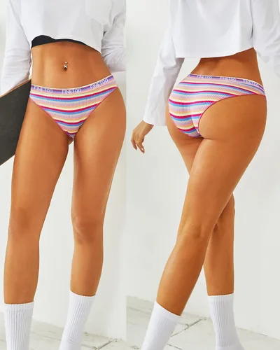 Vista 2 de FINETOO Ropa interior de algodón para mujer, de corte alto, transpirable, elástica, sexy, hipster, paquete de bragas de bikini a la moda, S-XL