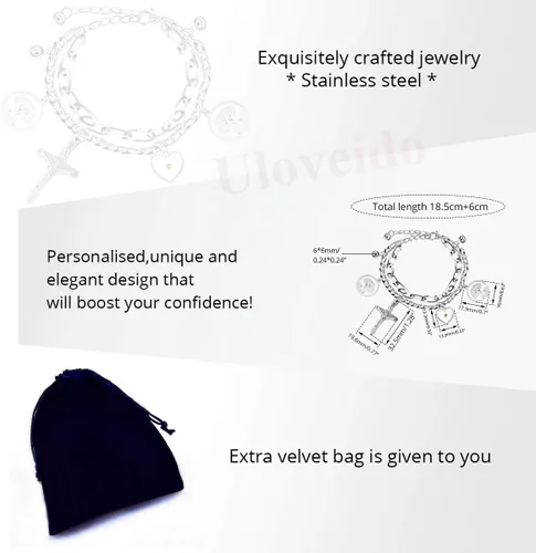 Vista 7 de Encantos Jesús Crucifijo Cruz Eslabón Cadena Pulsera Árbol de la Vida Brazaletes, Acero Inoxidable, Semilla de Mostaza Joyería Cristiana ZY077