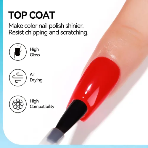Vista 4 de MIZHSE Esmalte de uñas base y capa superior de secado rápido, 15 ml 0.5 fl oz Esmalte de uñas básico no gel de secado al aire rápido, protector