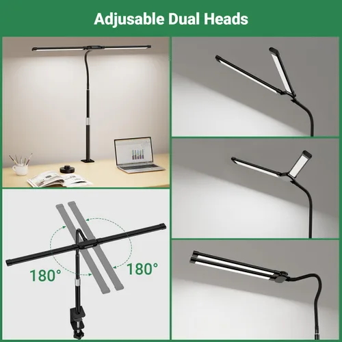 Vista 6 de LED Desk Lamp with Clamp, 23.5-31.5 Inches, Black 24W, 75 Lighting Modes, Flexible Neck Design, Telescopic Height, For Home Office Study Work
