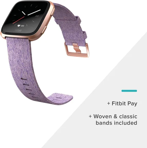 Vista 3 de Fitbit Versa Special Edition Smart Watch, tejido lavanda, talla única (correas S y L incluidas)