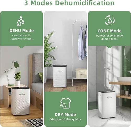 Vista 6 de HOGARLABS Deshumidificadores de 30 pintas para el hogar y sótanos, con 3 modos de funcionamiento, protección contra desbordamiento y apagado