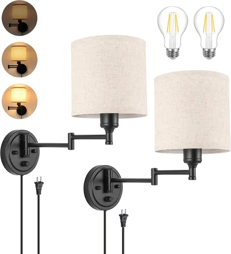 Vista 18 de GOODATE Apliques de pared regulables, lámpara de pared con brazo oscilante, juego de dos apliques de pared, lámpara de pared enchufable, juego de 2