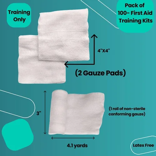 Vista 5 de Kit de entrenamiento de primeros auxilios con rodillo de gasa con almohadillas de gasa y vendajes triangulares y guantes, paquete de 10 MCR Medical
