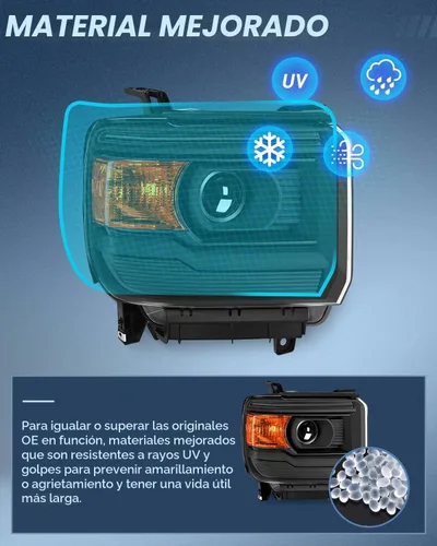 Vista 5 de Nilight Conjunto de faros compatible con GMC Sierra 1500 2500HD 3500HD 2014 2015 2016 2017 2018 Carcasa negra base Reflector ámbar Lentes
