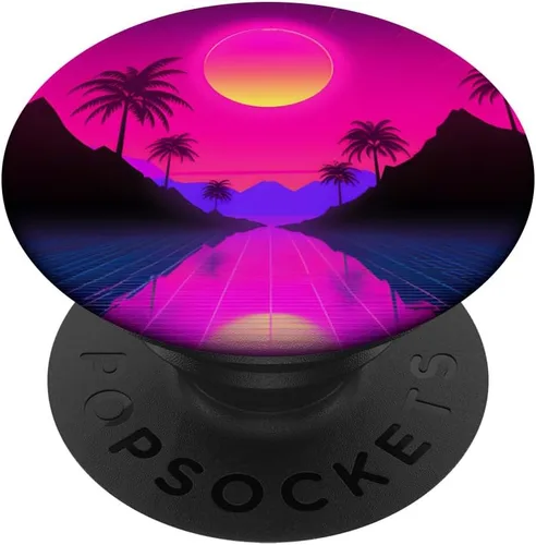 Vista 6 de Retrowave 80s Synthwave Vaporwave PopSockets MagSafe PopGrip for iPhone