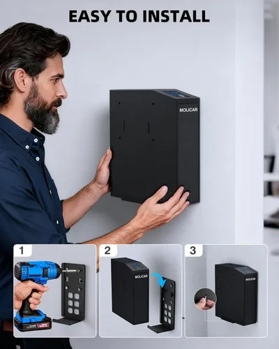 Vista 5 de Caja fuerte biométrica para pistola de mano con huellas dactilares, acceso rápido de 3 formas deslizante, caja fuerte para pistola, caja