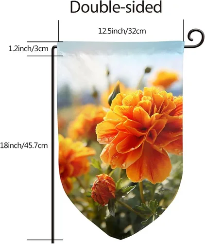 Vista 4 de Banderas de jardín para exteriores, flores de caléndula, flores de otoño, bandera de jardín de 12 x 18 pulgadas, bandera de bienvenida de temporada