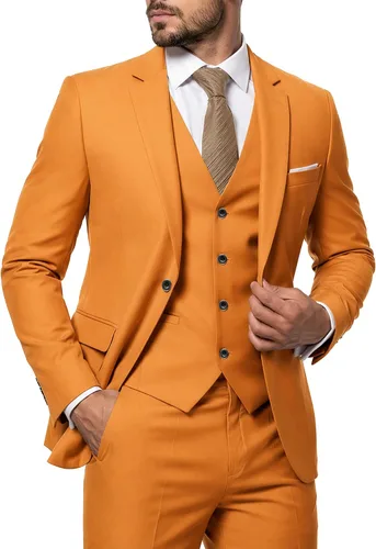 Vista 8 de MY'S Conjunto de traje de 3 piezas para hombre con corbata, chaqueta ajustada de un botón, chaleco y pantalones, blazer para fiestas, bodas, bailes