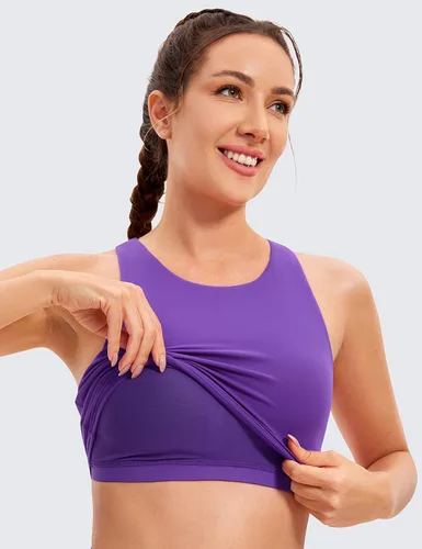 Vista 4 de CRZ YOGA Butterluxe - Brasier deportivo de cuello alto y espalda cruzada para mujer, camiseta corta acolchada para entrenamiento con brasier