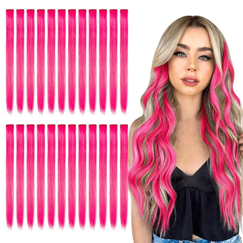 Vista 13 de Kyerivs 48 extensiones de cabello con clip de colores, regalo para niñas, extensiones de cabello arcoíris de 20 pulgadas para niñas, accesorios