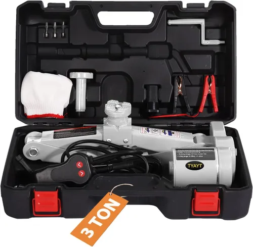 Vista 8 de TYAYT Gato eléctrico para automóvil de 2 toneladas y 12 V para automóvil, sedán y SUV, gato eléctrico portátil para reemplazo de neumáticos (rojo)