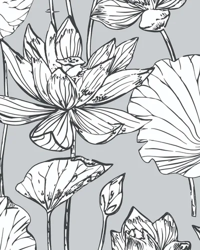 Vista 9 de NextWall - Papel tapiz para pared, diseño de loto floral (Oro metálico y crema)