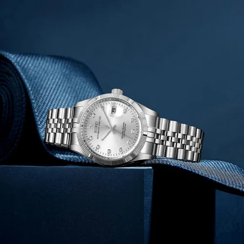 Vista 3 de BUREI Reloj automático para hombre, con fecha, pulsera de acero inoxidable, pulsera ajustable para hombre